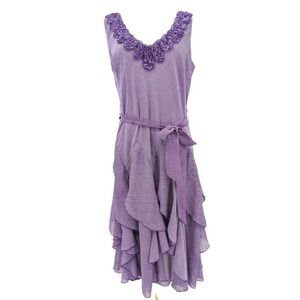 Robbee Bee Purple‎ Striped Ruffle Skirt Dress Sz 12 Midi Cottage Fairy Romantic